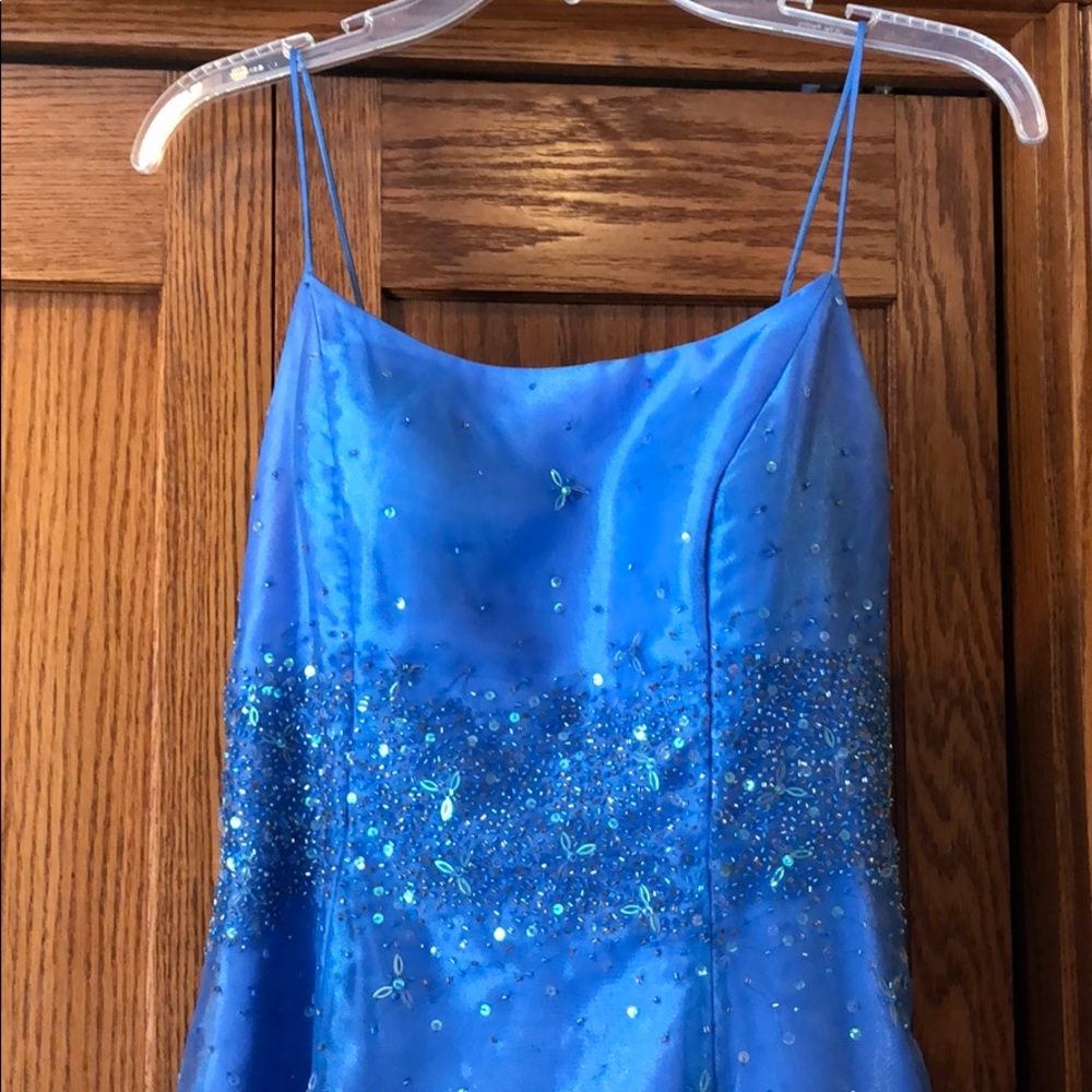 Periwinkle 90s style formal dress with beading